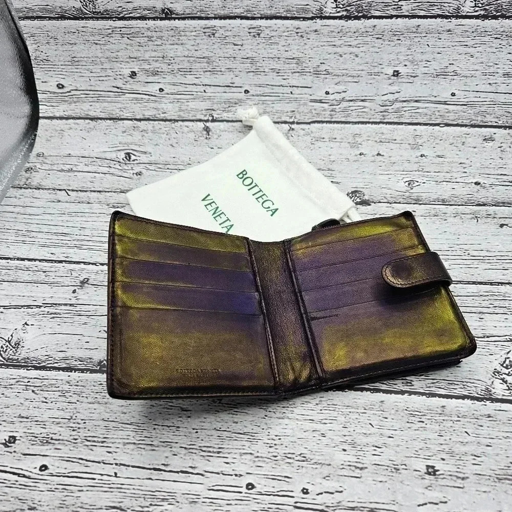 Bottega Veneta Intrecciato Purple and Gold Zip Wallet - Picture 4 of 7